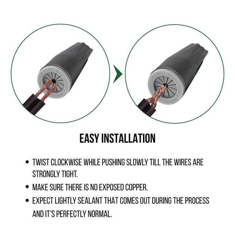 GKOLED Waterproof Wire Connectors, Silicone Filled Outdoor Electrical Screw Terminals for Low Voltage LED Landscape Lights, Wire Caps Compatible with 22AWG-12AWG, Irrigation Valves, Dark Gray, 30-Pack - Image 3